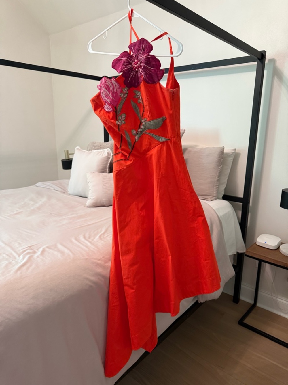 Anthropologie One-Shoulder Orange Dress with Floral Appliqué - Picture 4 of 4